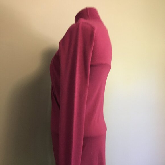 Flamenco Pink Wool Mock Neck Ruched + Drape Wrap Sweater - XS - Picture 4 of 16